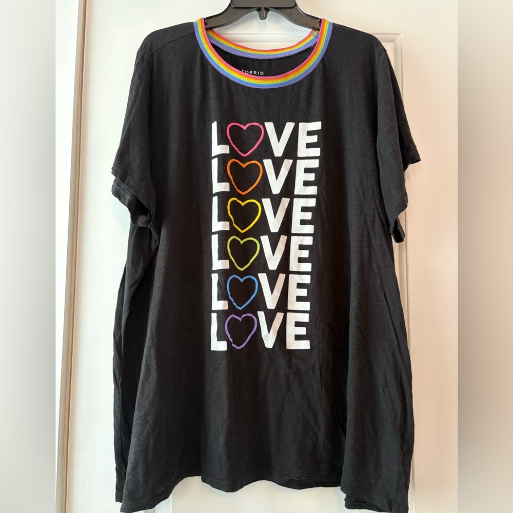 Torrid Celebrate Love Rainbow Heart Slub Ringer Tee
